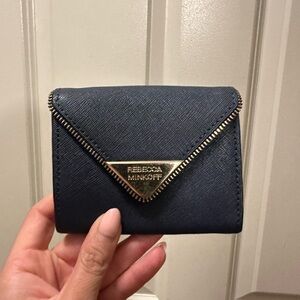 Rebecca Minkoff Navy Blue Compact Wallet with Gold Accent